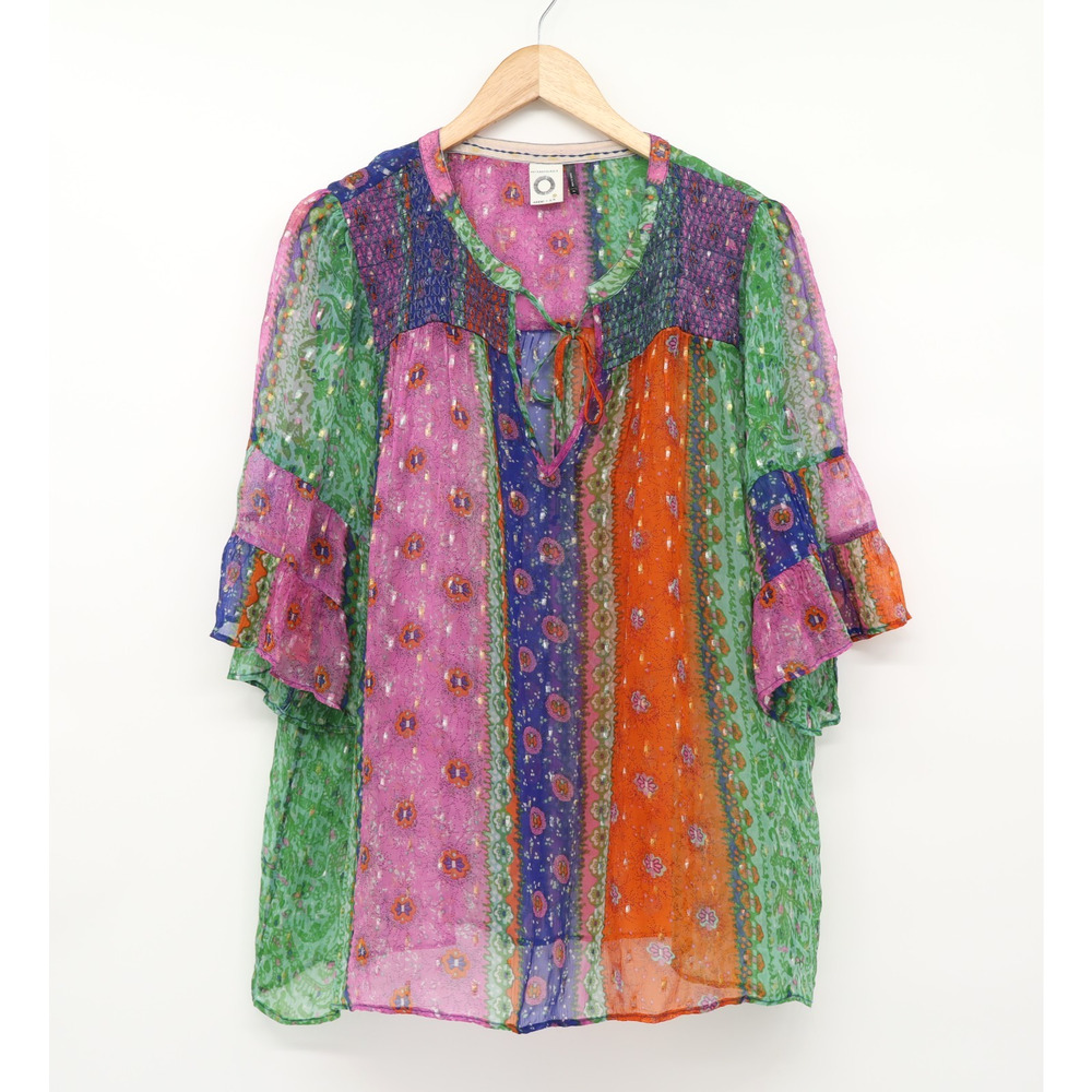 Anthropologie Akemi + Kin Women's Antonella Peasant Top Blue Motif Sz XL